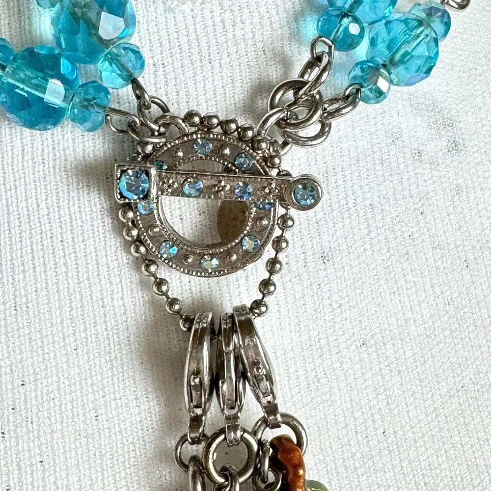 Kirks Folly Necklace I Remember You By Heart Silver Tone Locket Charms Blue Bead